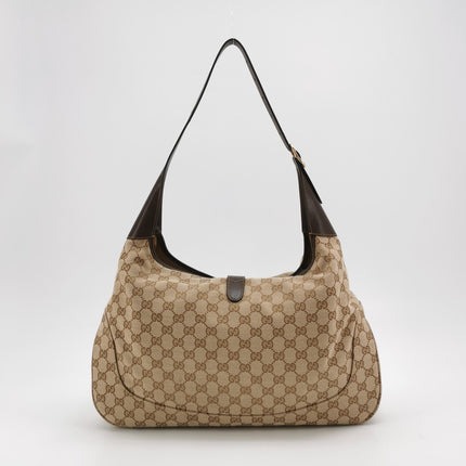 Gucci Jackie 1961 Large Beige Monogram Leather Shoulder Bag with Strap