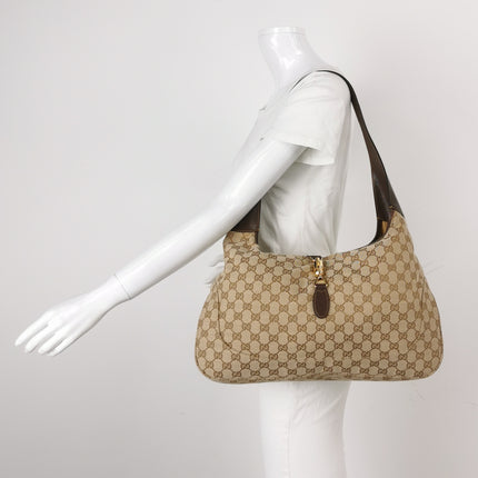 Gucci Jackie 1961 Large Beige Monogram Leather Shoulder Bag with Strap
