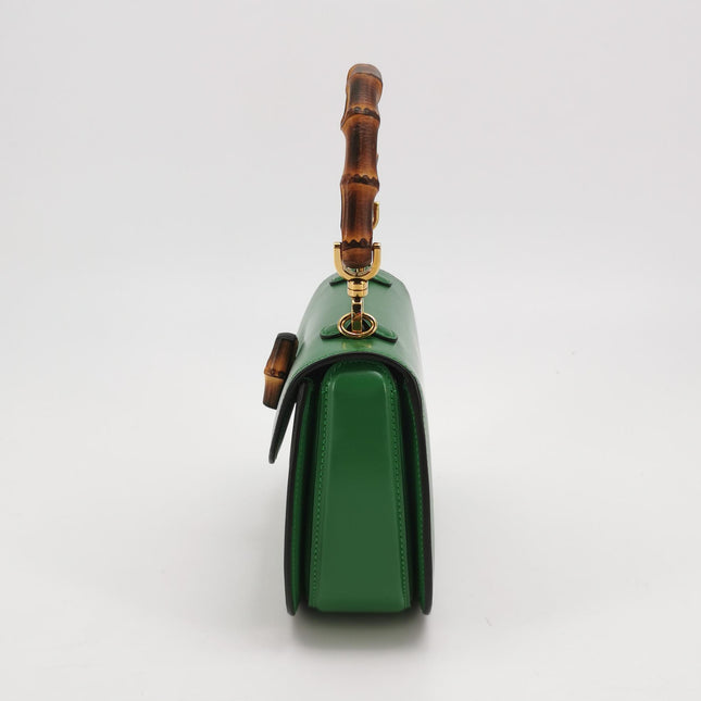 Sac à poignée supérieure Gucci Bamboo 1947 petit en cuir Box vert avec sangle en toile
