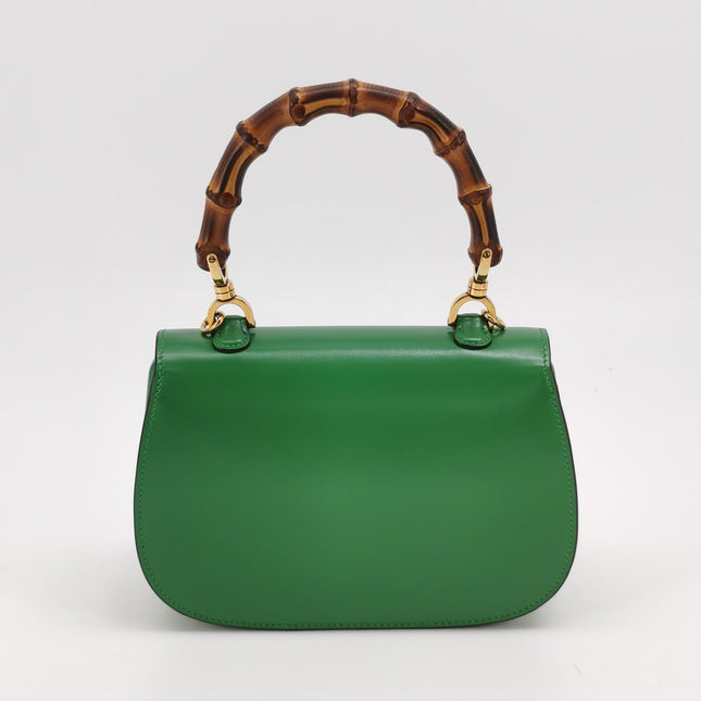 Sac à poignée supérieure Gucci Bamboo 1947 petit en cuir Box vert avec sangle en toile