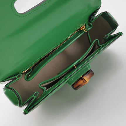 Sac à poignée supérieure Gucci Bamboo 1947 petit en cuir Box vert avec sangle en toile