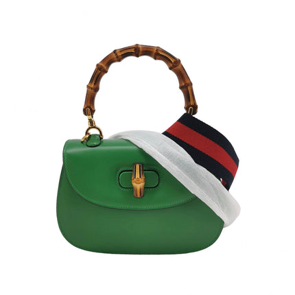 Sac à poignée supérieure Gucci Bamboo 1947 petit en cuir Box vert avec sangle en toile