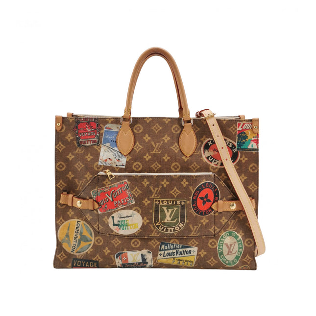 Sac cabas Louis Vuitton OnTheGo Large Hotel Labels Monogram Marron