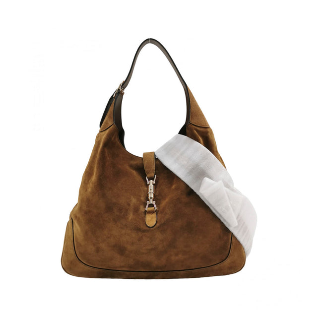 Gucci Jackie 1961 Large Chocolate Brown Suede Leather With Long Strap-Luxbags