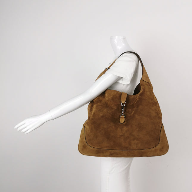 Gucci Jackie 1961 Grand modèle en daim marron foncé avec longue bandoulière