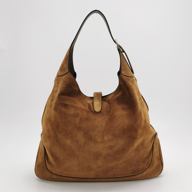 Gucci Jackie 1961 Grand modèle en daim marron foncé avec longue bandoulière