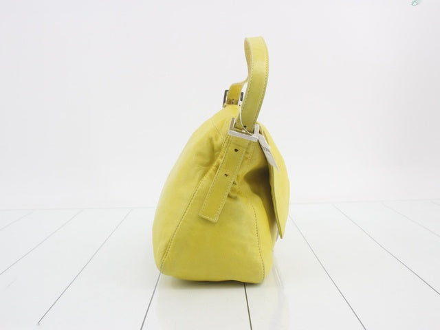 Fendi Mamma Baguette Yellow Lambskin Leather Silver Hardware
