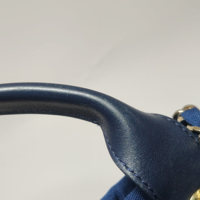 Chanel Deauville Tote Medium Navy Raffia Top Handle with Chains