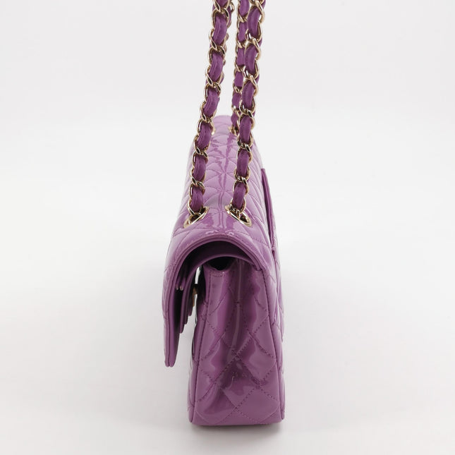 Chanel Classic Flap Medium Lavender Purple Patent Leather Silver Hardware