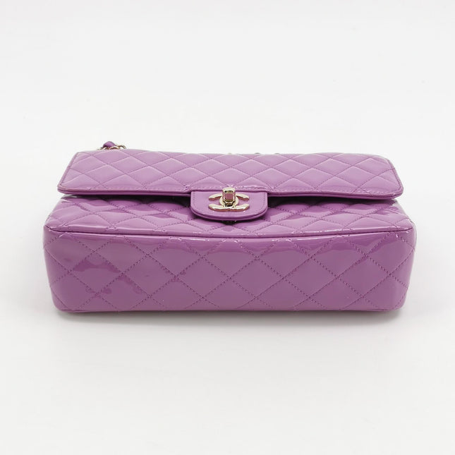 Chanel Classic Flap Medium Lavender Purple Patent Leather Silver Hardware