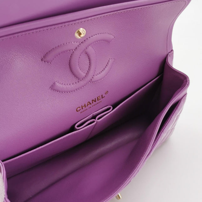 Chanel Classic Flap Medium Lavender Purple Patent Leather Silver Hardware