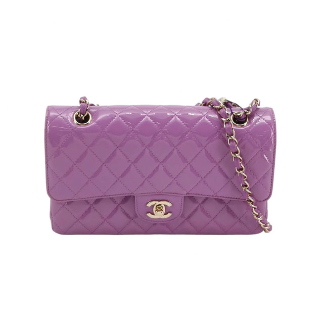 Chanel Classic Flap Medium Lavender Purple Patent Leather Silver Hardware-Luxbags