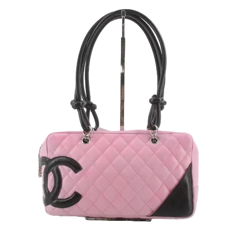 Chanel Cambon Medium Shoulder Bag Pink Calfskin Leather CC Logo