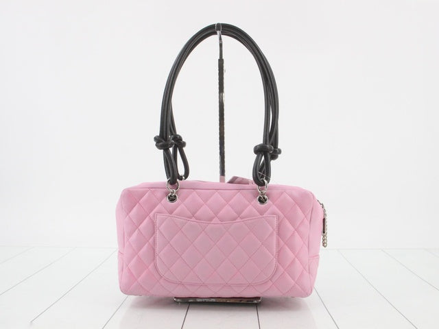 Chanel Cambon Medium Shoulder Bag Pink Calfskin Leather CC Logo
