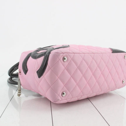 Chanel Cambon Medium Shoulder Bag Pink Calfskin Leather CC Logo