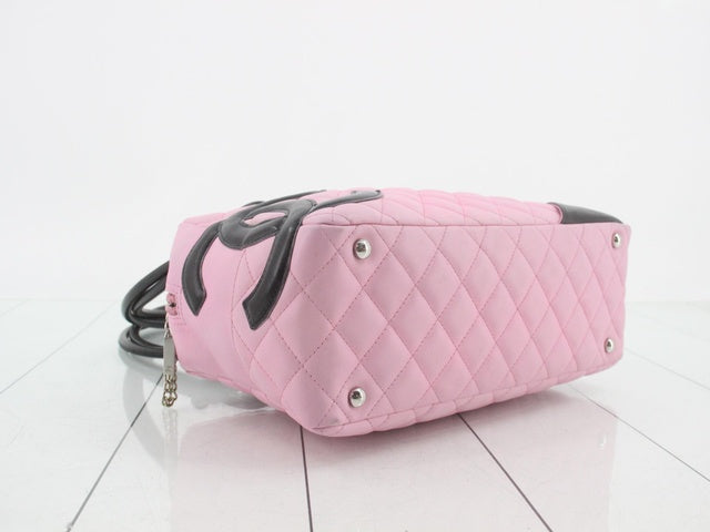 Chanel Cambon Medium Shoulder Bag Pink Calfskin Leather CC Logo