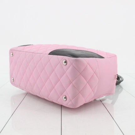 Chanel Cambon Medium Shoulder Bag Pink Calfskin Leather CC Logo