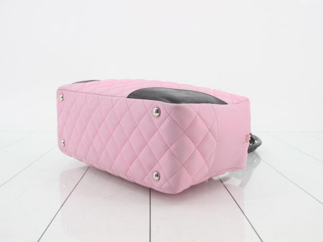 Chanel Cambon Medium Shoulder Bag Pink Calfskin Leather CC Logo