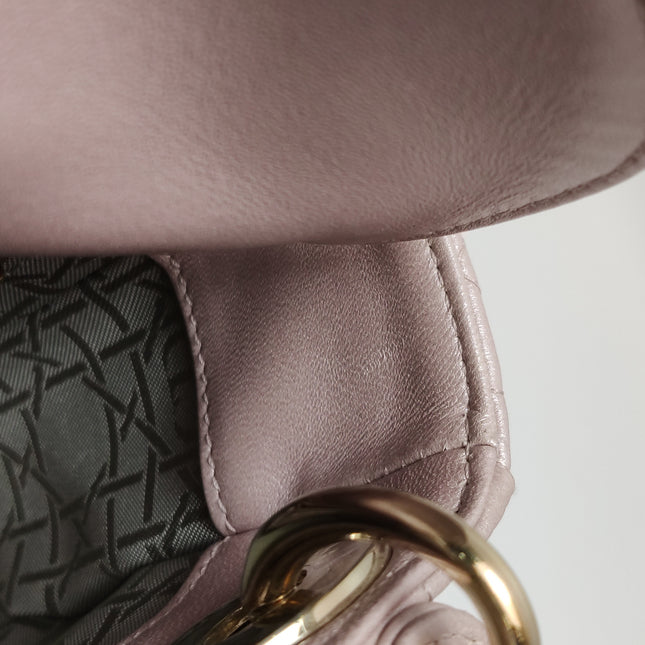 Lady Dior Mini 2016 Pearlescent Pink Lambskin Leather Gold Chain Strap