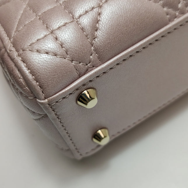 Lady Dior Mini 2016 Pearlescent Pink Lambskin Leather Gold Chain Strap