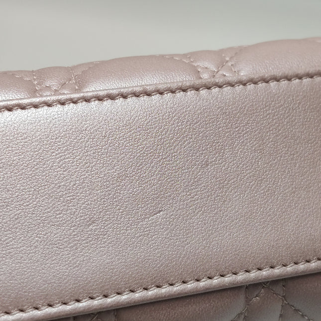 Lady Dior Mini 2016 Pearlescent Pink Lambskin Leather Gold Chain Strap