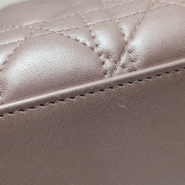 Lady Dior Mini 2016 Pearlescent Pink Lambskin Leather Gold Chain Strap
