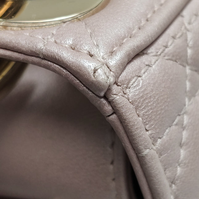 Lady Dior Mini 2016 Pearlescent Pink Lambskin Leather Gold Chain Strap
