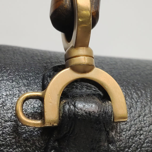 Gucci Bamboo 1947 Small Black Grained Leather Top Handle Bag