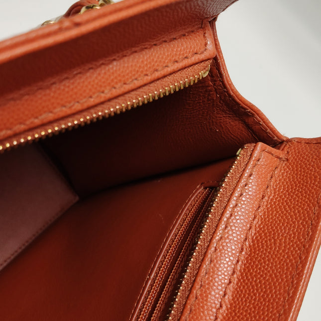 Chanel Vintage Small Matelasse Orange Caviar Leather Top Handle Bag