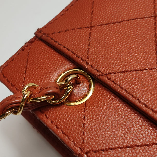 Chanel Vintage Small Matelasse Orange Caviar Leather Top Handle Bag