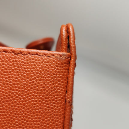 Chanel Vintage Small Matelasse Orange Caviar Leather Top Handle Bag
