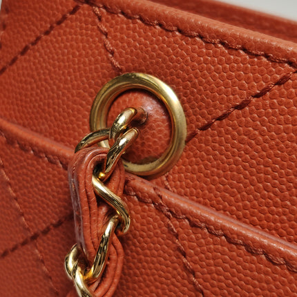 Chanel Vintage Small Matelasse Orange Caviar Leather Top Handle Bag
