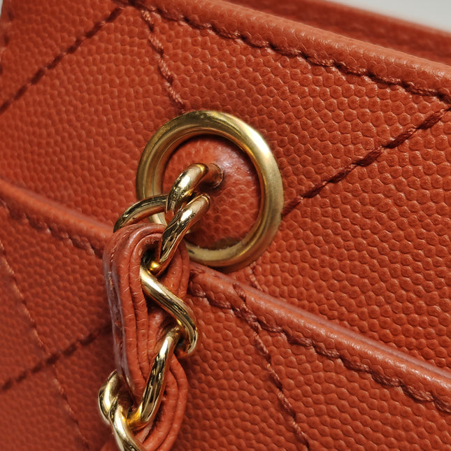 Chanel Vintage Small Matelasse Orange Caviar Leather Top Handle Bag