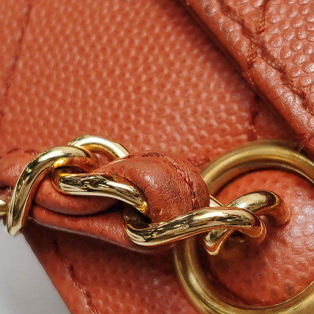 Chanel Vintage Small Matelasse Orange Caviar Leather Top Handle Bag