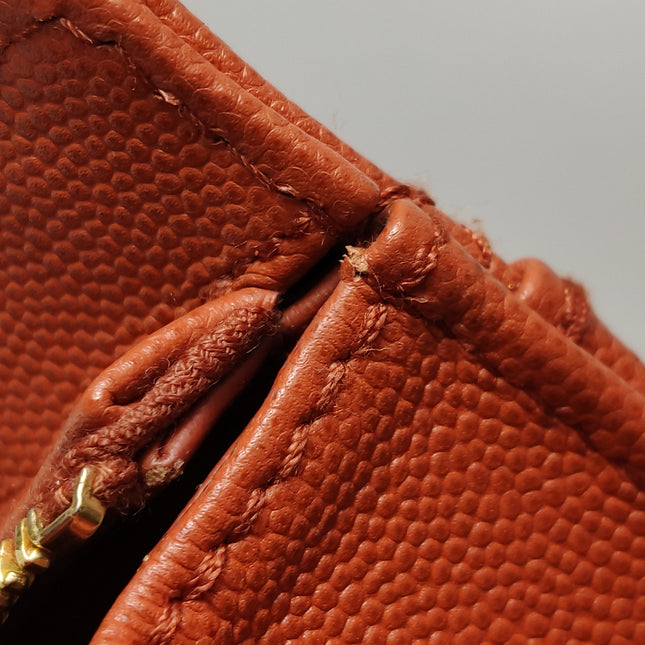 Chanel Vintage Small Matelasse Orange Caviar Leather Top Handle Bag