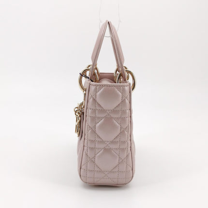 Lady Dior Mini 2019 Cuir d'agneau rose nacré avec chaîne dorée