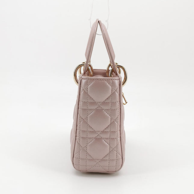 Lady Dior Mini 2016 Pearlescent Pink Lambskin Leather Gold Chain Strap