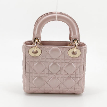 Lady Dior Mini 2019 Cuir d'agneau rose nacré avec chaîne dorée