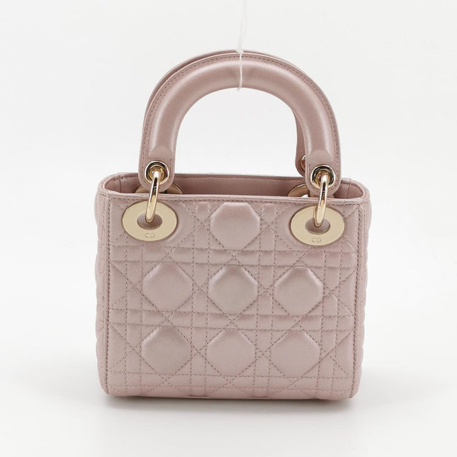 Lady Dior Mini 2016 Pearlescent Pink Lambskin Leather Gold Chain Strap