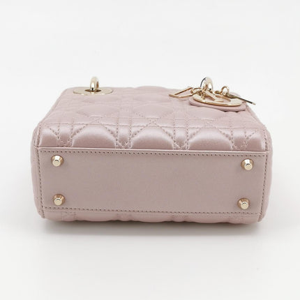 Lady Dior Mini 2019 Cuir d'agneau rose nacré avec chaîne dorée