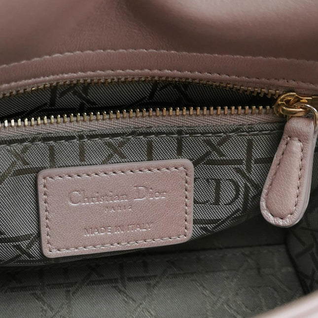 Lady Dior Mini 2016 Pearlescent Pink Lambskin Leather Gold Chain Strap