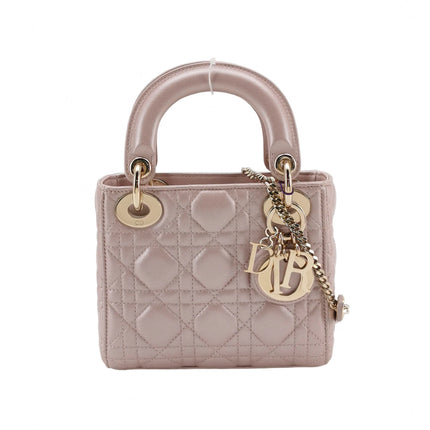 Lady Dior Mini 2016 Pearlescent Pink Lambskin Leather Gold Chain Strap-Luxbags