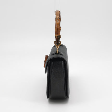 Gucci Bamboo 1947 Small Black Grained Leather Top Handle Bag