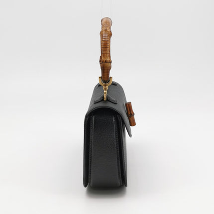 Gucci Bamboo 1947 Small Black Grained Leather Top Handle Bag