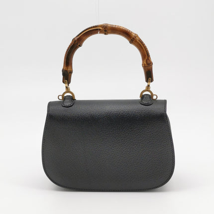 Gucci Bamboo 1947 Small Black Grained Leather Top Handle Bag