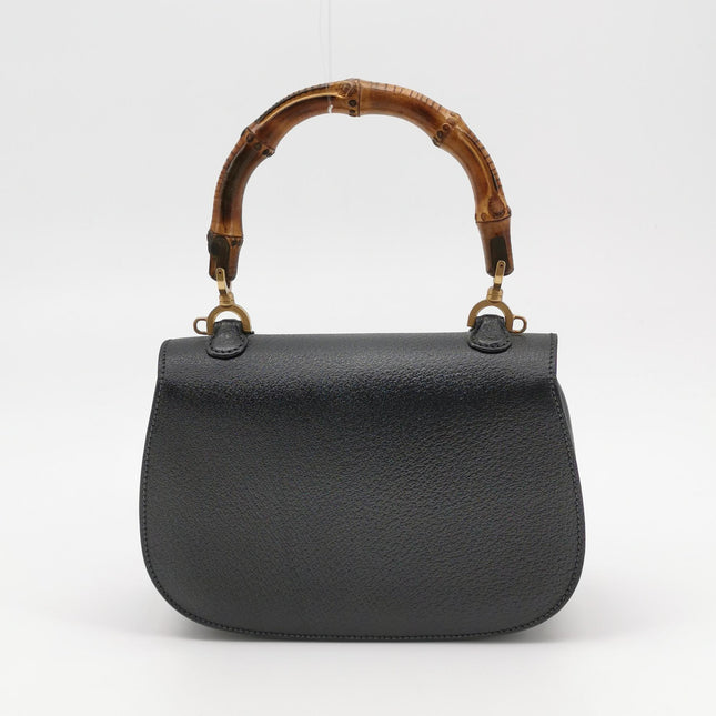 Gucci Bamboo 1947 Small Black Grained Leather Top Handle Bag