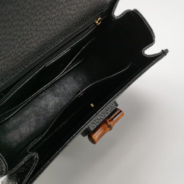 Gucci Bamboo 1947 Small Black Grained Leather Top Handle Bag
