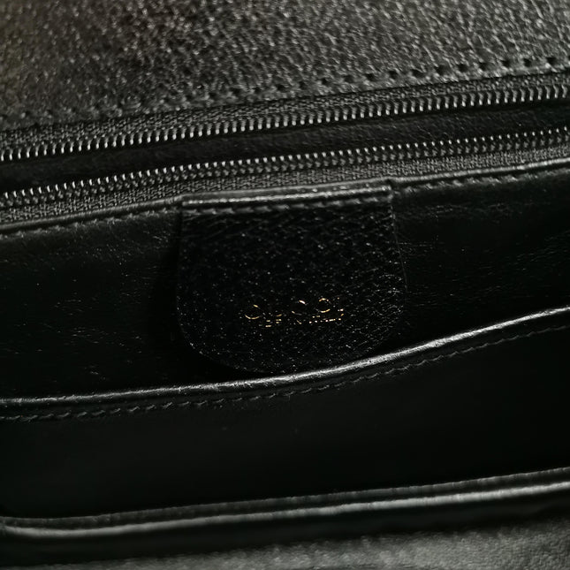 Gucci Bamboo 1947 Small Black Grained Leather Top Handle Bag