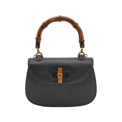 Gucci Bamboo 1947 Small Black Grained Leather Top Handle Bag