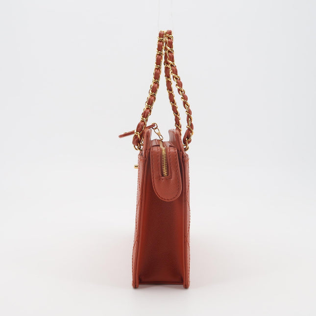 Chanel Vintage Small Matelasse Orange Caviar Leather Top Handle Bag